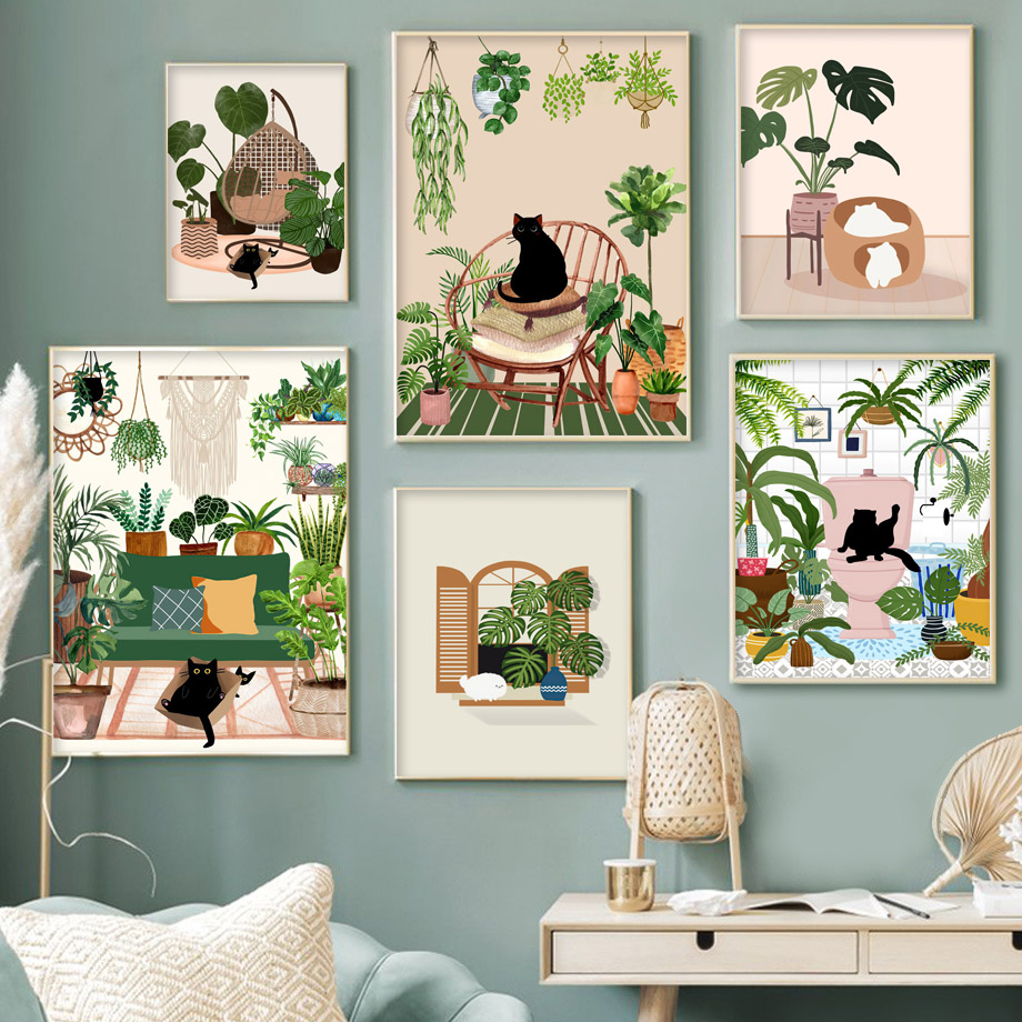 Home Bathroom Pictures - Arte de parede abstrata com plantas