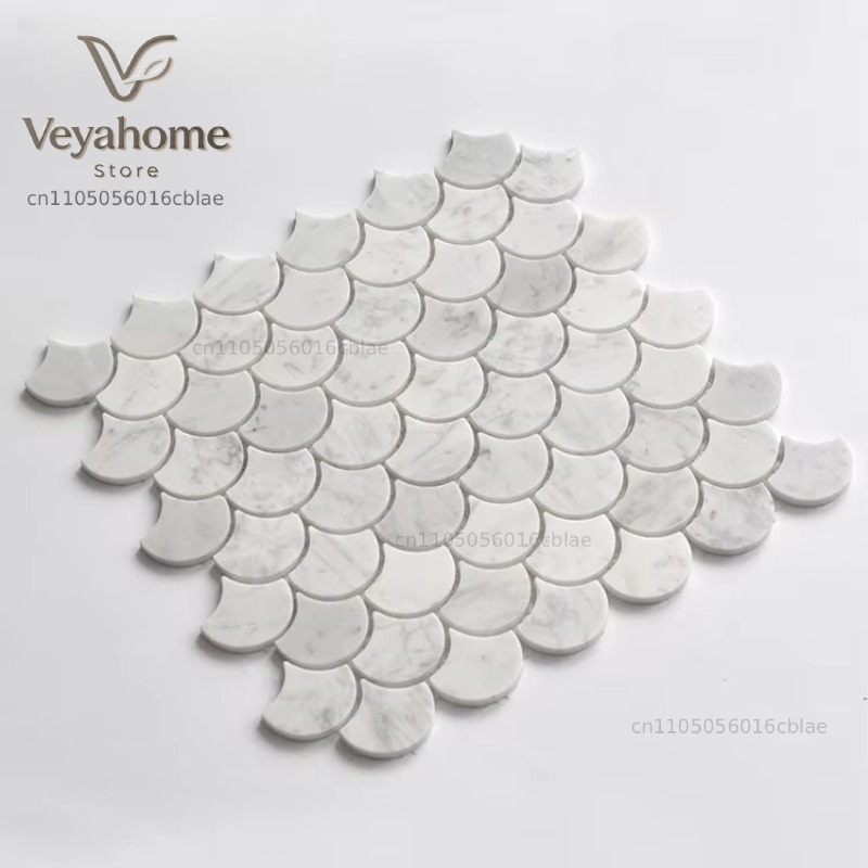 Home Bathroom Floor Tiles - Mosaico de Mármore com Efeito Escama