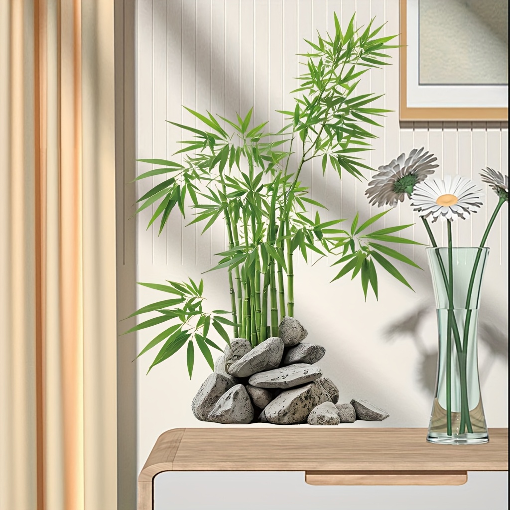 Home Bathroom Floor Tiles - Aquarela verde folha de bambu planta