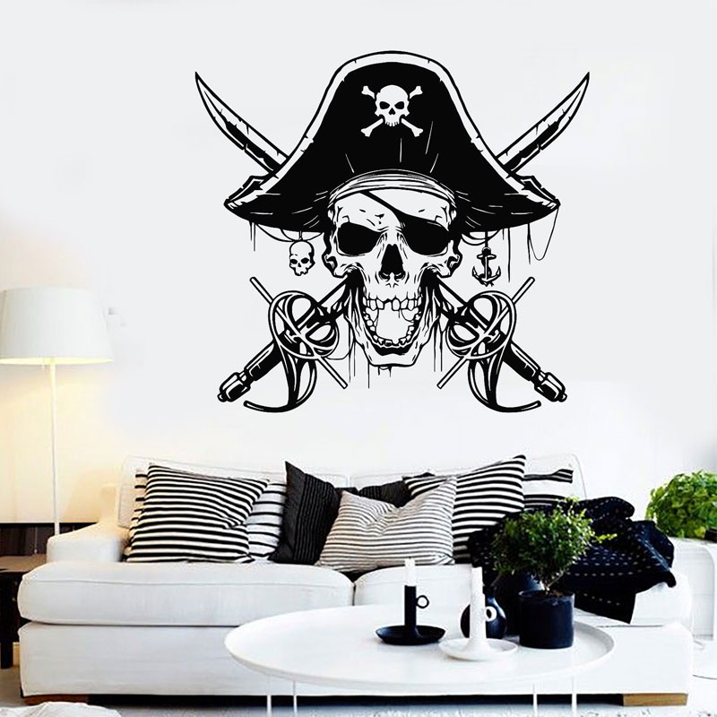 Home Bathroom Floor Tiles - Sabre pirata crânio capitão mar adesivo